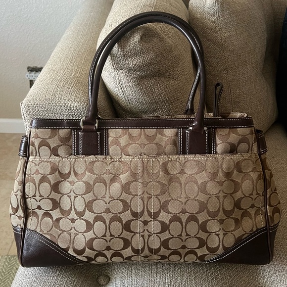 Coach Signature Hampton Canvas Jacquard Satchel Shoulder Bag Handbag Tote $500 - Picture 4 of 16